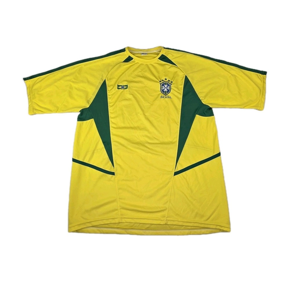 Vintage Replica 2002 Brazil World Cup Jersey Soccer Y2K Yellow Mens Size L/XL